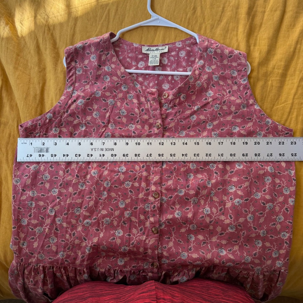 Vintage Eddie Bauer Womens Pink Floral 100% Linen Sleeveless Midi Dress Large - Picture 5 of 7